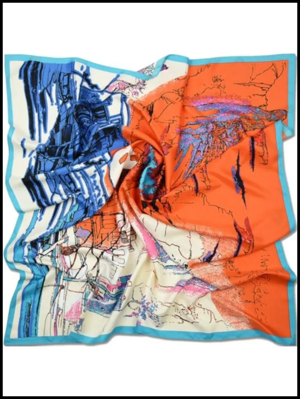Oversized Silk-Feel Satin Square Scarf for Hair Wrap Headband Bandana